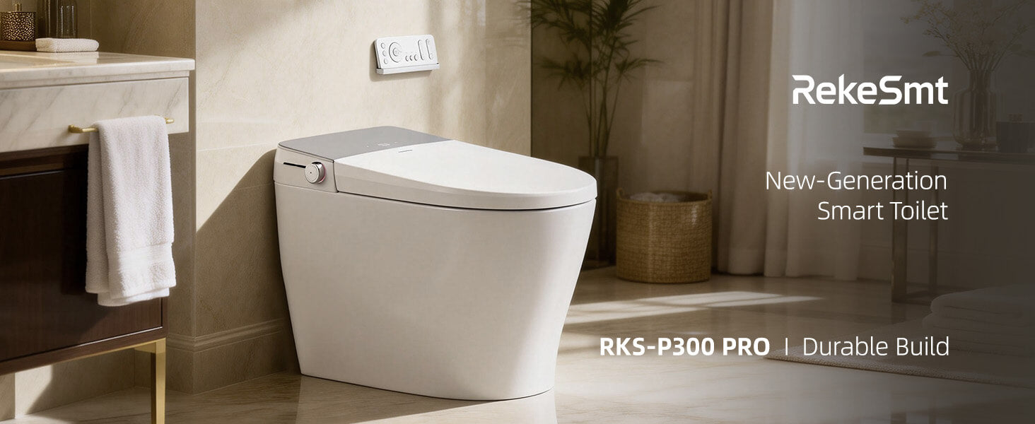 Smart Toilet Bidet - Built-in Tank and Pump, Foot Sensor Auto Flush, Heated Seat & Instant Warm Wash, Air Dryer, One Piece Toilet for Bathroom with Night Light, LED Display, Blackout Flush